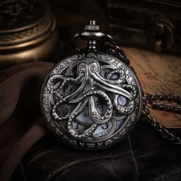 Vintage Hollow Octopus Pattern Pocket Watch Steampunk Quartz Pocket Watch with Chain Necklace Antique Collectible Pendant Clock