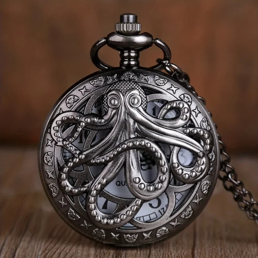 Vintage Punk Black Octopus Creative Flap Quartz Pocket Watch