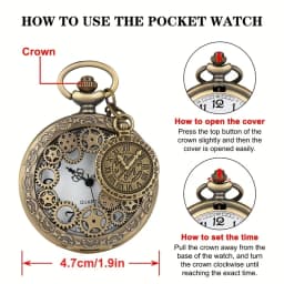 Retro Bronze Hollow Gear Carved Quartz Pocket Watch Necklace Pendant Clock Chain Memorial Gift for Men Women Reloj Hombre