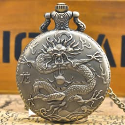 Vintage Charm And Domineering Eastern Dragon Carved Quartz Steampunk Pocket Watch, Men's And Women's Necklace Pendant Gift