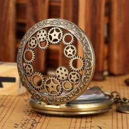Steampunk Hollow Gear Quartz Pocket Watch Antique Bronze Pocket Watch with Pendant &Necklace Chain Men Collectible Birthday Gift