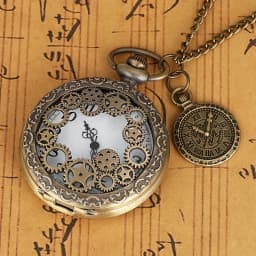 Steampunk Hollow Gear Quartz Pocket Watch Antique Bronze Pocket Watch with Pendant &Necklace Chain Men Collectible Birthday Gift