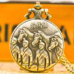 Retro Charm China Qin Shihuang and Terra Cotta Warriors Carved Quartz Pocket Watch Steam Punk Unisex Necklace Pendant Gift