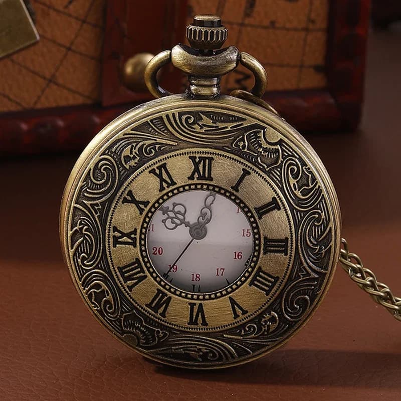 2026 Vintage Bronze Romantic English Vintage Classic Pattern Pocket Watch Roman Numerals Antique Pocket Watch Father's Day Gift