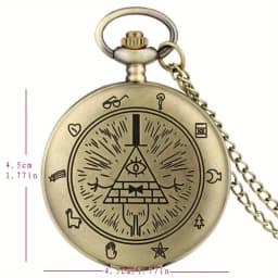 Vintage Bronze Bill Cipher Quartz Pocket Watch Pendant Necklace - Perfect Gift for Women!
