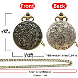 Vintage Bronze Clamshell Fashion Creative Flower Relief Girl Student Gift Quartz Necklace Pocket Watch