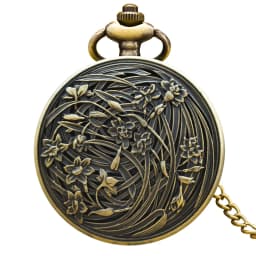Vintage Bronze Clamshell Fashion Creative Flower Relief Girl Student Gift Quartz Necklace Pocket Watch