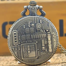 Retro Charm Neutral Fashion Hollow Bitcoin Carving Quartz Steampunk Pocket Watch Men's and Women's Necklace Pendant Gift