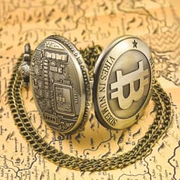 Retro Charm Neutral Fashion Hollow Bitcoin Carving Quartz Steampunk Pocket Watch Men's and Women's Necklace Pendant Gift
