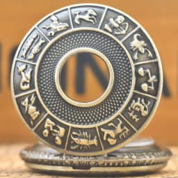 Steampunk Vintage Bronze Twelve Constellations Hollow Quartz Pocket Watch Necklace Pendant Clock Chain Men Women Chain Gift
