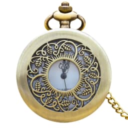 Vintage Bronze Clamshell Openwork Flower Carved Necklace Quartz Pocket Watch Fashion Jewelry Gift For Ladies Gift