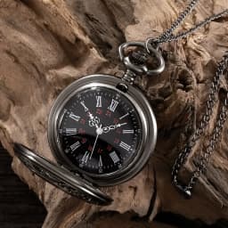 Large classical black dual display Roman retro watch with black face, Roman letters, white needles, nostalgic pocket watch