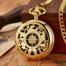 Vintage Steampunk Pocket Watch Necklace Bronze Wonderland Hollow Compass Quartz FOB Chain Arabic Numerals Gift for Men Women