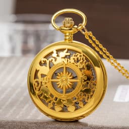 Vintage Steampunk Pocket Watch Necklace Bronze Wonderland Hollow Compass Quartz FOB Chain Arabic Numerals Gift for Men Women