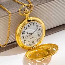 Vintage Steampunk Pocket Watch Necklace Bronze Wonderland Hollow Compass Quartz FOB Chain Arabic Numerals Gift for Men Women