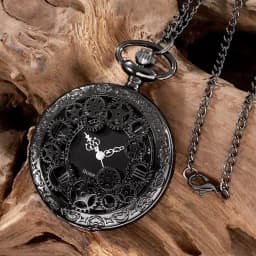 Creative hollowed out gear carved quartz pocket watch, retro flip fashion hanging watch