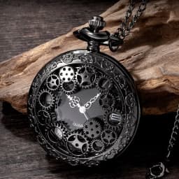 Creative hollowed out gear carved quartz pocket watch, retro flip fashion hanging watch