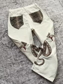 Streetwear Retro Snake Jeans Boa Embroidery Graphic Python Print Pocket Denim Pants Y2K Trend Unisex Baggy Straight Leg Pants