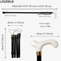 Adjustable Folding Walking Stick 87cm-97cm White Resin Handle Black Aluminum Alloy Canes Men And Women Lightweight Walking Stick