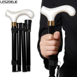 Adjustable Folding Walking Stick 87cm-97cm White Resin Handle Black Aluminum Alloy Canes Men And Women Lightweight Walking Stick