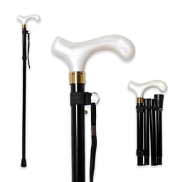 Adjustable Folding Walking Stick 87cm-97cm White Resin Handle Black Aluminum Alloy Canes Men And Women Lightweight Walking Stick
