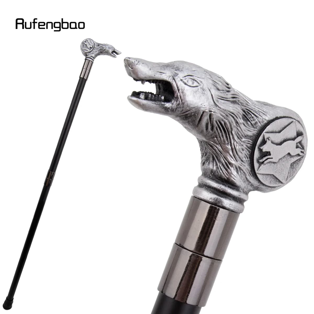 Silver Resin Wolf Head Walking Cane Fashion Decorative Steel Stick Gentleman Elegant Cosplay Cane Knob Crosier 92cm