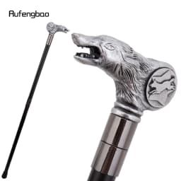 Silver Resin Wolf Head Walking Cane Fashion Decorative Steel Stick Gentleman Elegant Cosplay Cane Knob Crosier 92cm