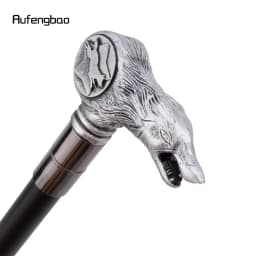 Silver Resin Wolf Head Walking Cane Fashion Decorative Steel Stick Gentleman Elegant Cosplay Cane Knob Crosier 92cm
