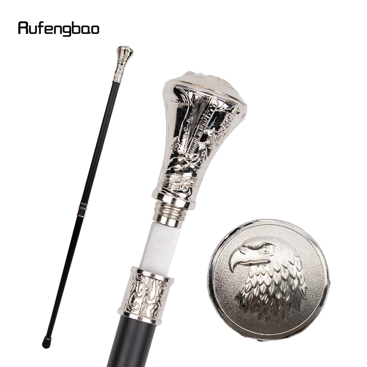 White Eagle Hawk Head Totem Relief Walking Stick with Hidden Plate Self Defense Fashion Cane Plate Cosplay Crosier Stick 93cm