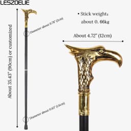Gold & Black Eagle-Head Men's Luxury Walking Stick Women Fashion Elegant Decorative Canes Vintage Party Accessory for Gentlemen