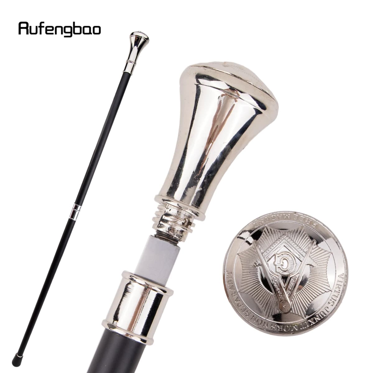 White Freemasonry Freemasons VG Totem Relief Walking Stick with Hidden Plate Self Defense Fashion Cane Cosplay Crosier 93cm