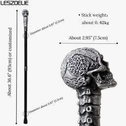 Silver Black Resin Skull Head Walking Stick Fashion Decorative Religious Women's Halloween Cosplay Canes Man's Walking Sticks