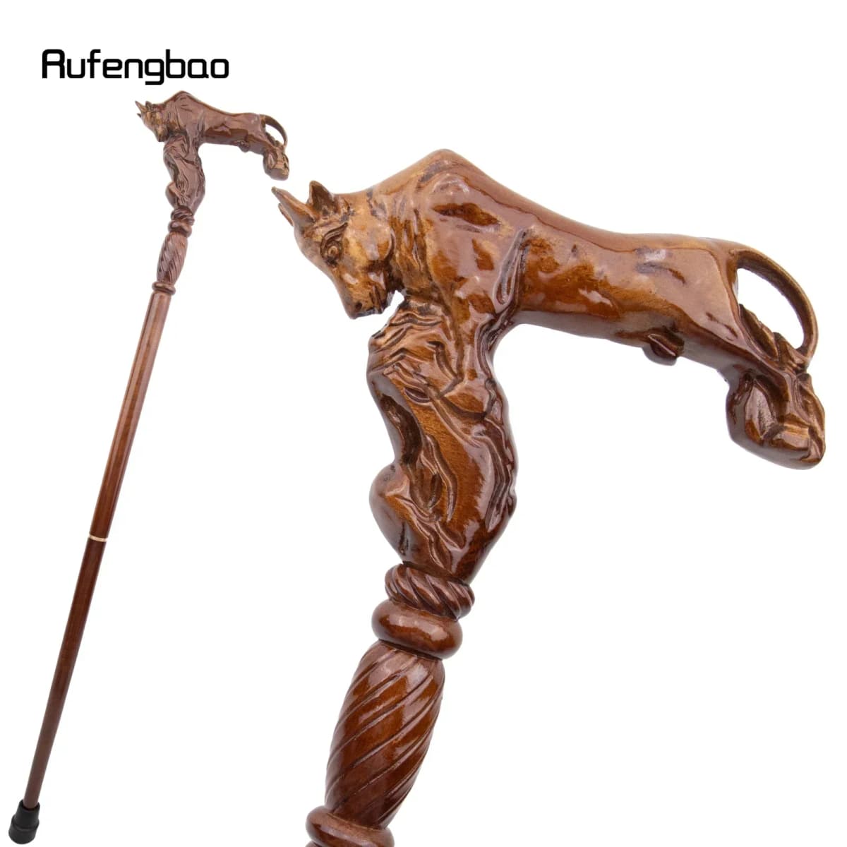 Fighting Bull Brown Wooden Fashion Stick Decorative Vampire Cospaly Party Wood Walking Cane Performance stage Cane 96cm