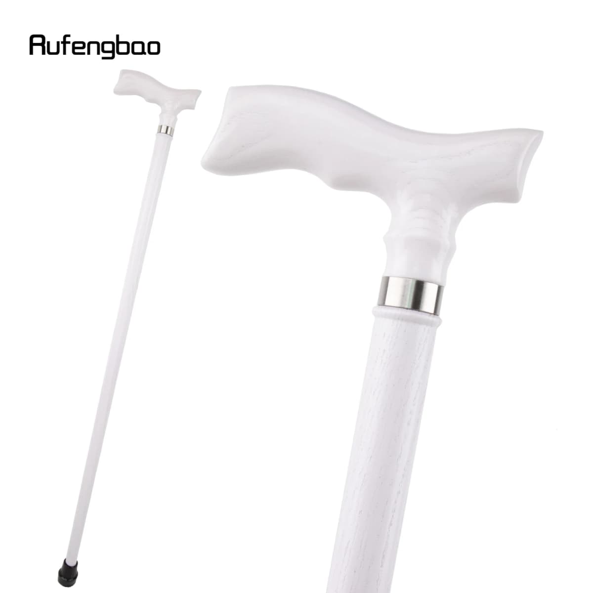 White Trapezoidal Handle Wooden Single Joint Fashion Stick Cane Halloween Mace Crutch Wand Crosier Performance Stage Cane 94cm