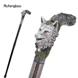 Silver Resin Wolf Head Tree Root Walking Cane Stick for Cosplay Everyday Use with Deluxe Box 93cm Performance Stage Cane