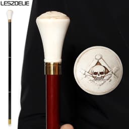 93cm Masonic Skull Walking Stick Resin Handle Red & Black German Beech Wooden Canes for Men And Women Freemasonry Design Cane