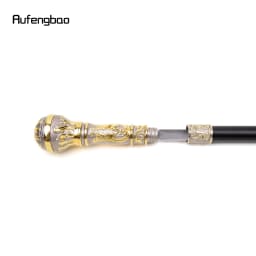 Golden Grey Luxury Round Handle Walking Stick with Hidden Plate Self Defense Fashion Cane Plate Cosplay Crosier Stick 93cm