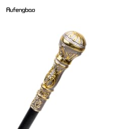 Golden Grey Luxury Round Handle Walking Stick with Hidden Plate Self Defense Fashion Cane Plate Cosplay Crosier Stick 93cm