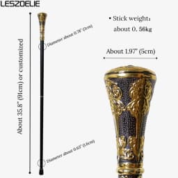Luxury Gold & Black Straight Handle Walking Stick Detachable Fashion Cane for Men And Women Cosplay Party Accessory