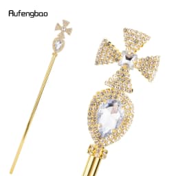 Golden White Alloy Crown Fairy Wands for Girl Princess Wands for Kids Angel Wand for Party Costume Wedding Birthday Party 50cm