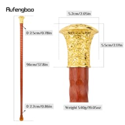 Golden Red Round Wooden Traditional Fashion Stick Decorative Cospaly Party Wood Walking Cane Halloween Mace Wand Crosier 96cm