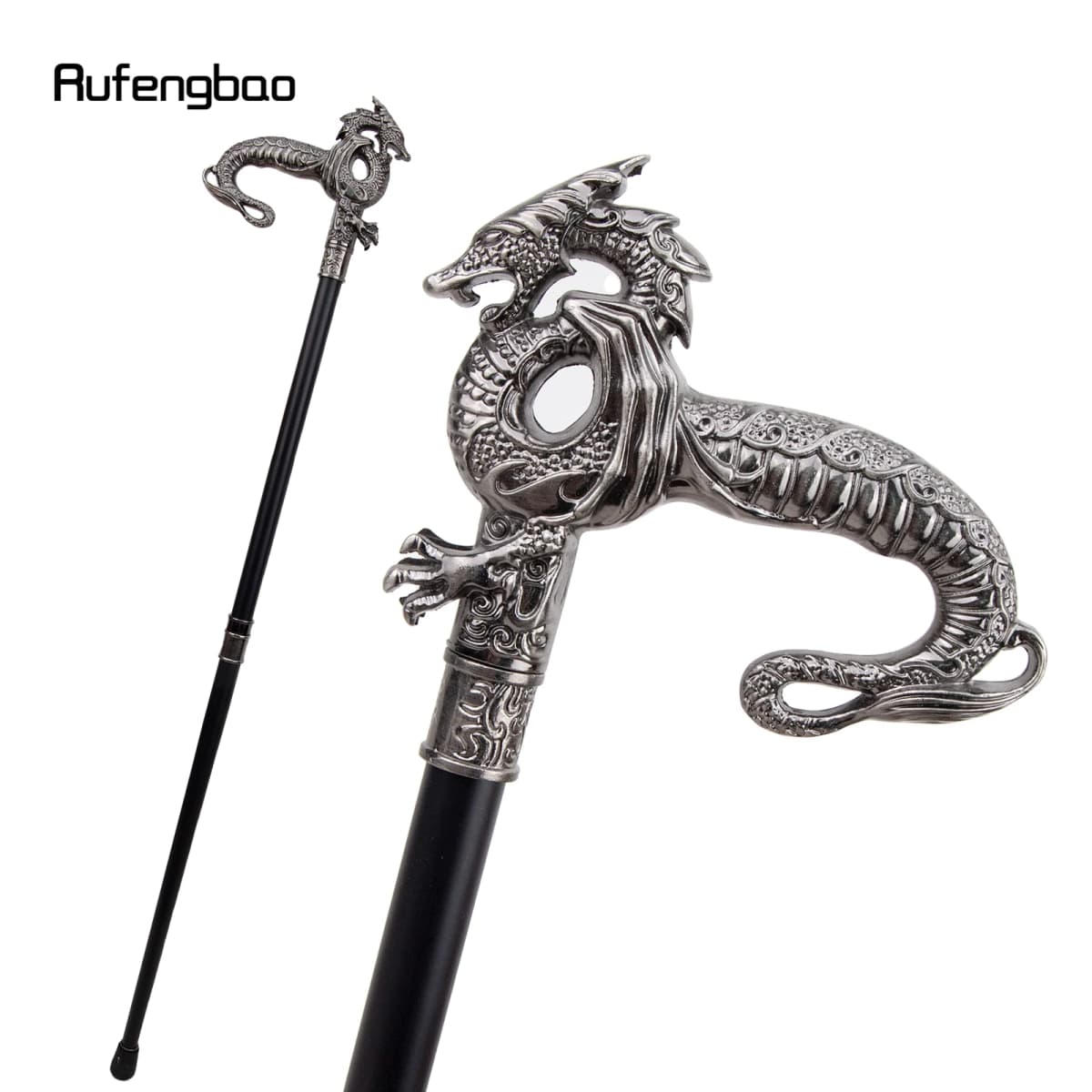 Silver Luxury Dragon Walking Cane Fashion Decorative Walking Stick Gentleman Elegant Cosplay Cane Knob Crosier 93cm