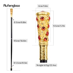 Golden Red Artificial Diamond Walking Cane Fashion Decorative Walking Stick Gentleman Elegant Cosplay Cane Knob Crosier 93cm
