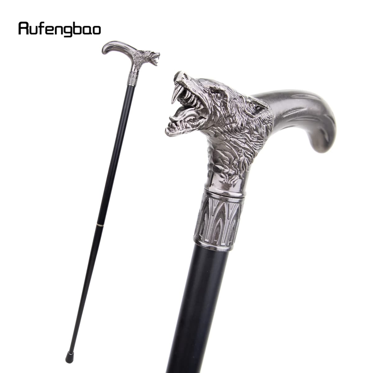Wolf Head Biting Walking Cane Fashion Decorative Walking Stick Gentleman Elegant Cosplay Cane Knob Crosier 93cm