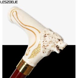 92cm Fashion Wooden Walking Cane with Wolf-Head And Gold Pattern for Men And Women German Beech Wood Stick for Festival Party
