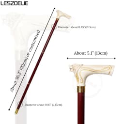 92cm Fashion Wooden Walking Cane with Wolf-Head And Gold Pattern for Men And Women German Beech Wood Stick for Festival Party