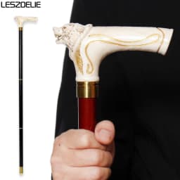 92cm Fashion Wooden Walking Cane with Wolf-Head And Gold Pattern for Men And Women German Beech Wood Stick for Festival Party