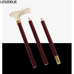 92cm Fashion Wooden Walking Cane with Wolf-Head And Gold Pattern for Men And Women German Beech Wood Stick for Festival Party