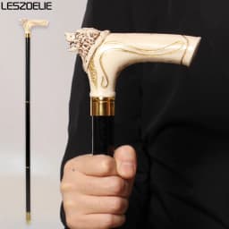 92cm Fashion Wooden Walking Cane with Wolf-Head And Gold Pattern for Men And Women German Beech Wood Stick for Festival Party