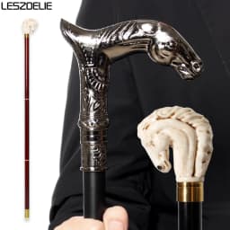 Horse-Head Stick Series Man Alloy And Resin Horse Head With Iron And Red Wooden Walking Cane For Woman Fashionable Canes